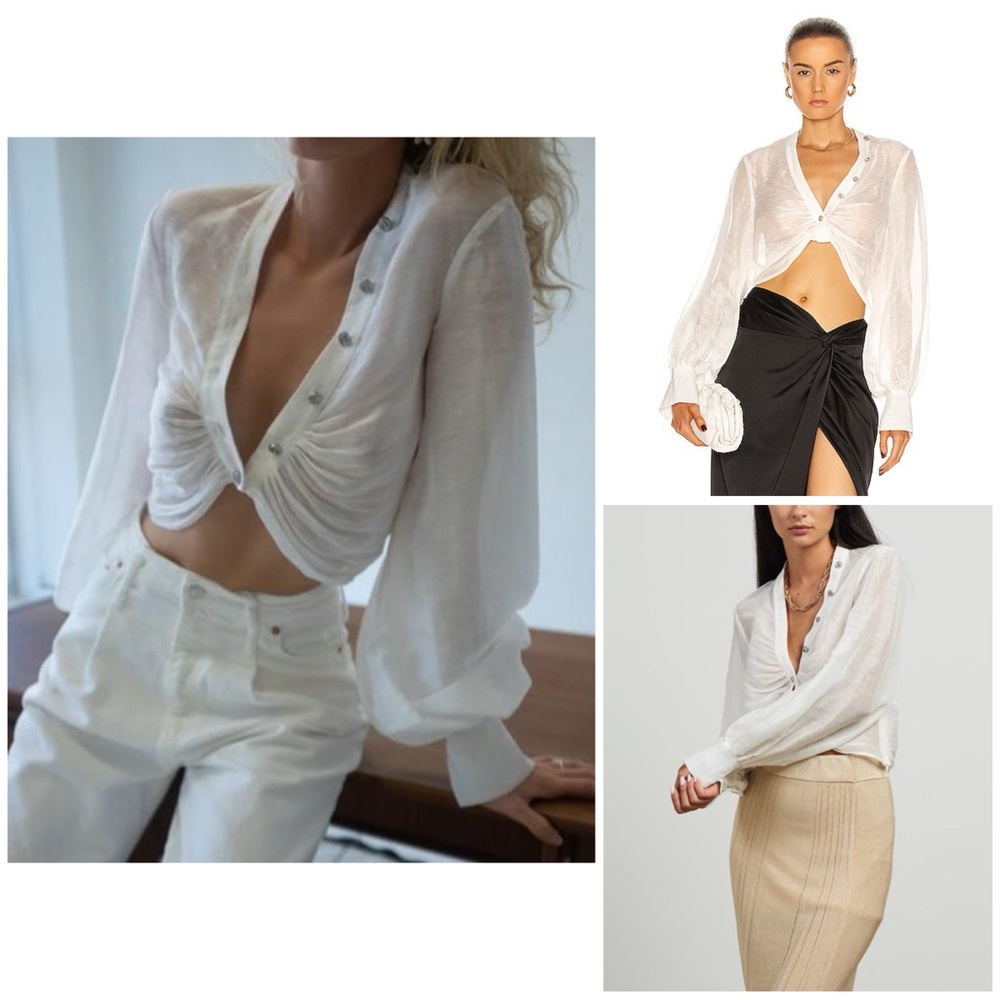 AUTEUR Madison Linen Silk Sheer Crop Top NWT